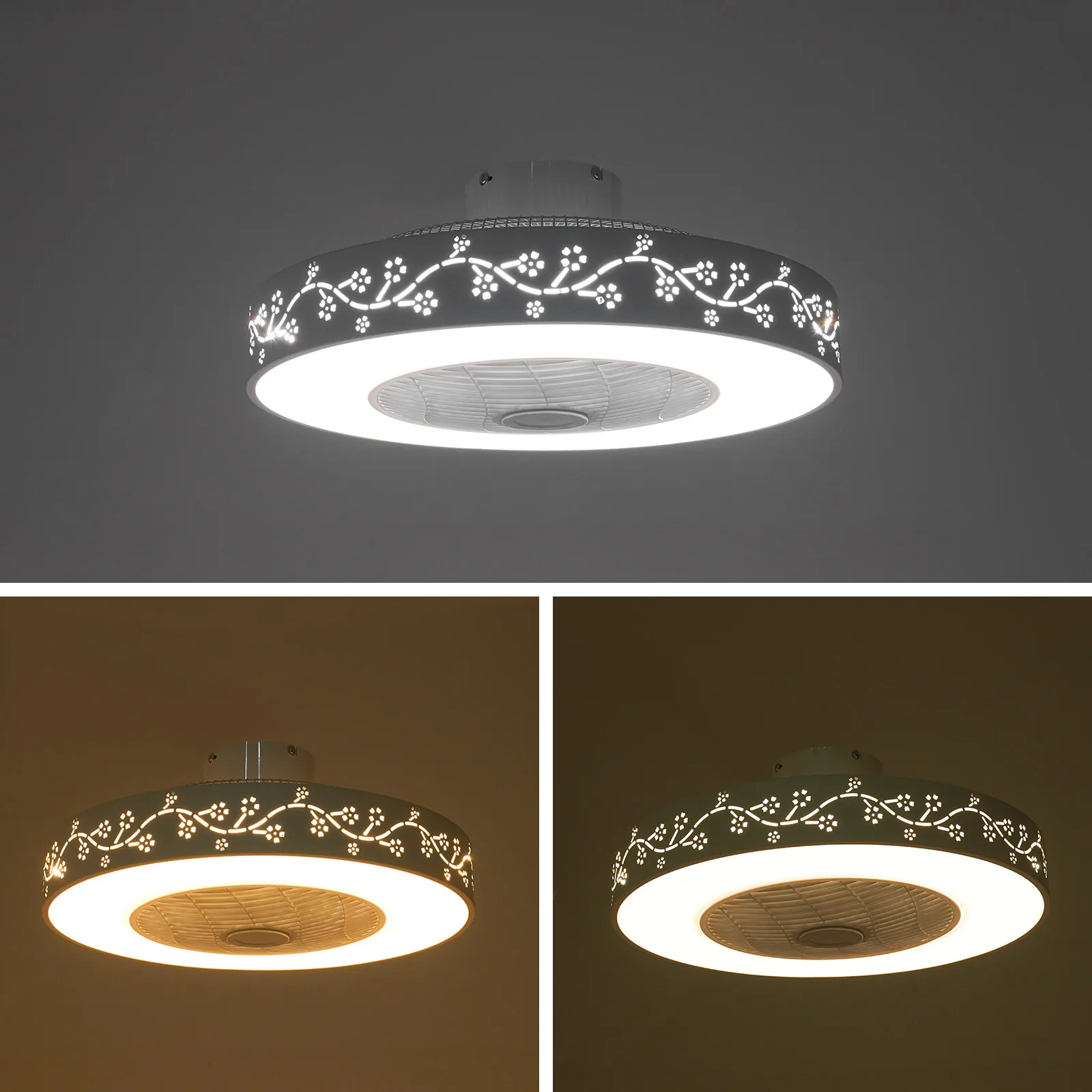 

21.65Inch Flush Mount Smart Ceiling Fan Light Dimmable Light with Remote Control 6 Speeds 3 Color Temps for Bedroom Living Room