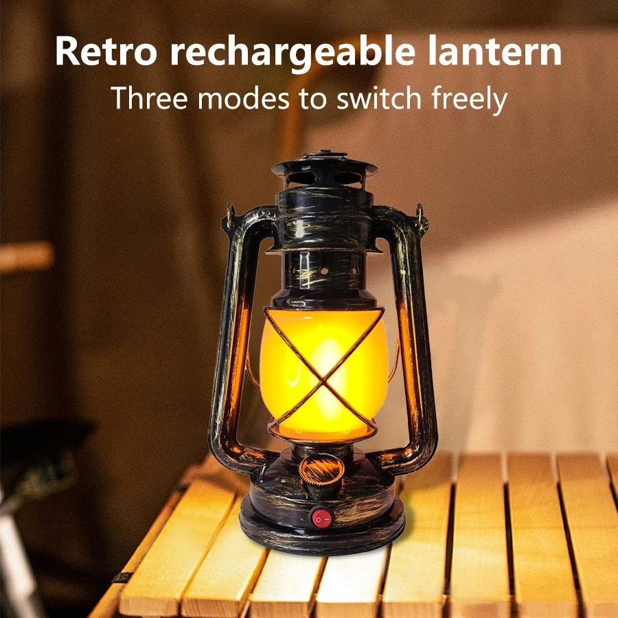 

Rechargeable Retro LED Table Lamp 3 Lighting Mode Vintage Desktop Atmosphere Light Portable Lanterns Hanging Travel Camping Lamp