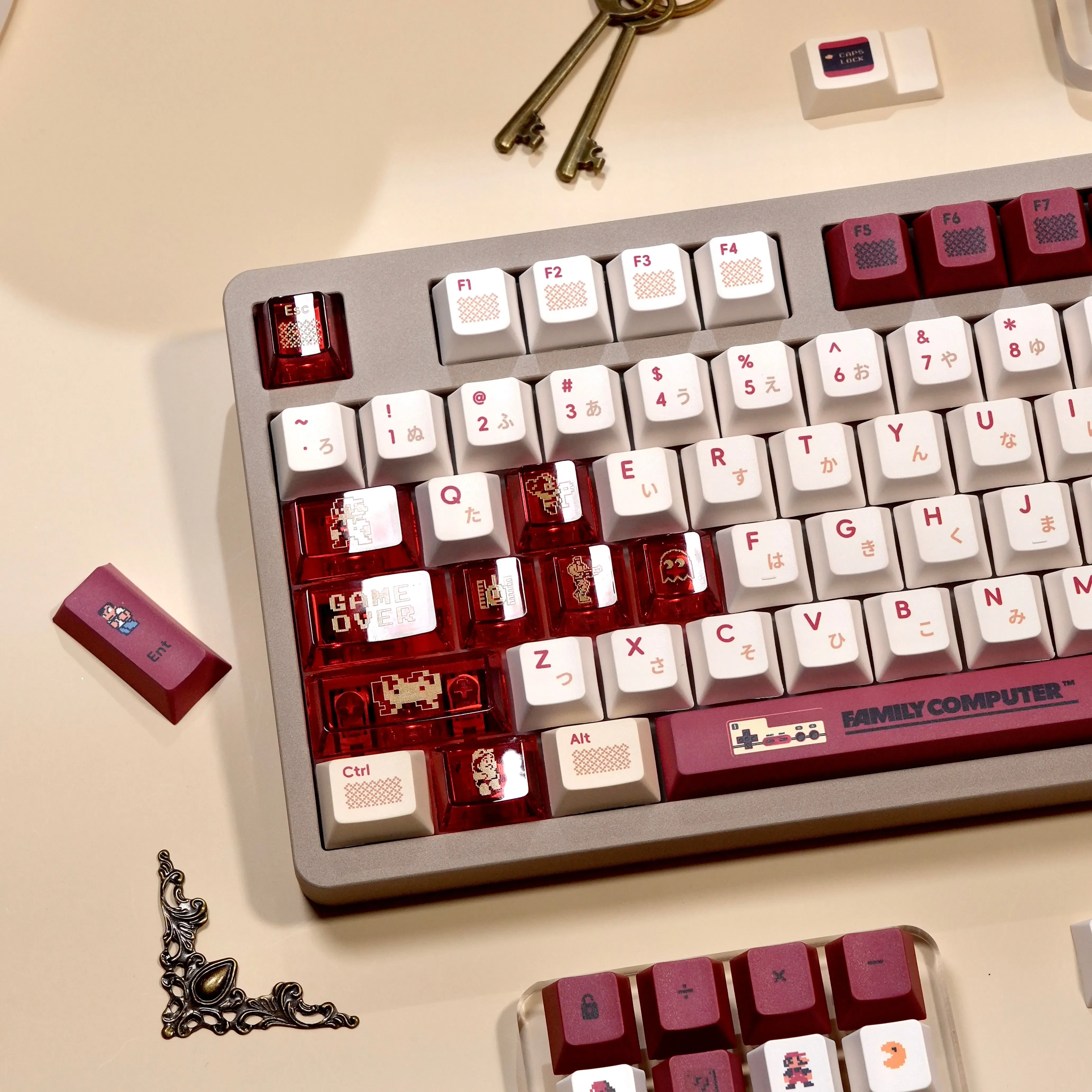 Red White Machine Keycap Cherry Pbt141/167 Key Sublimation Plus 26 Key Pc Transparent Mixed Retro Red White Japanese Keycap Set