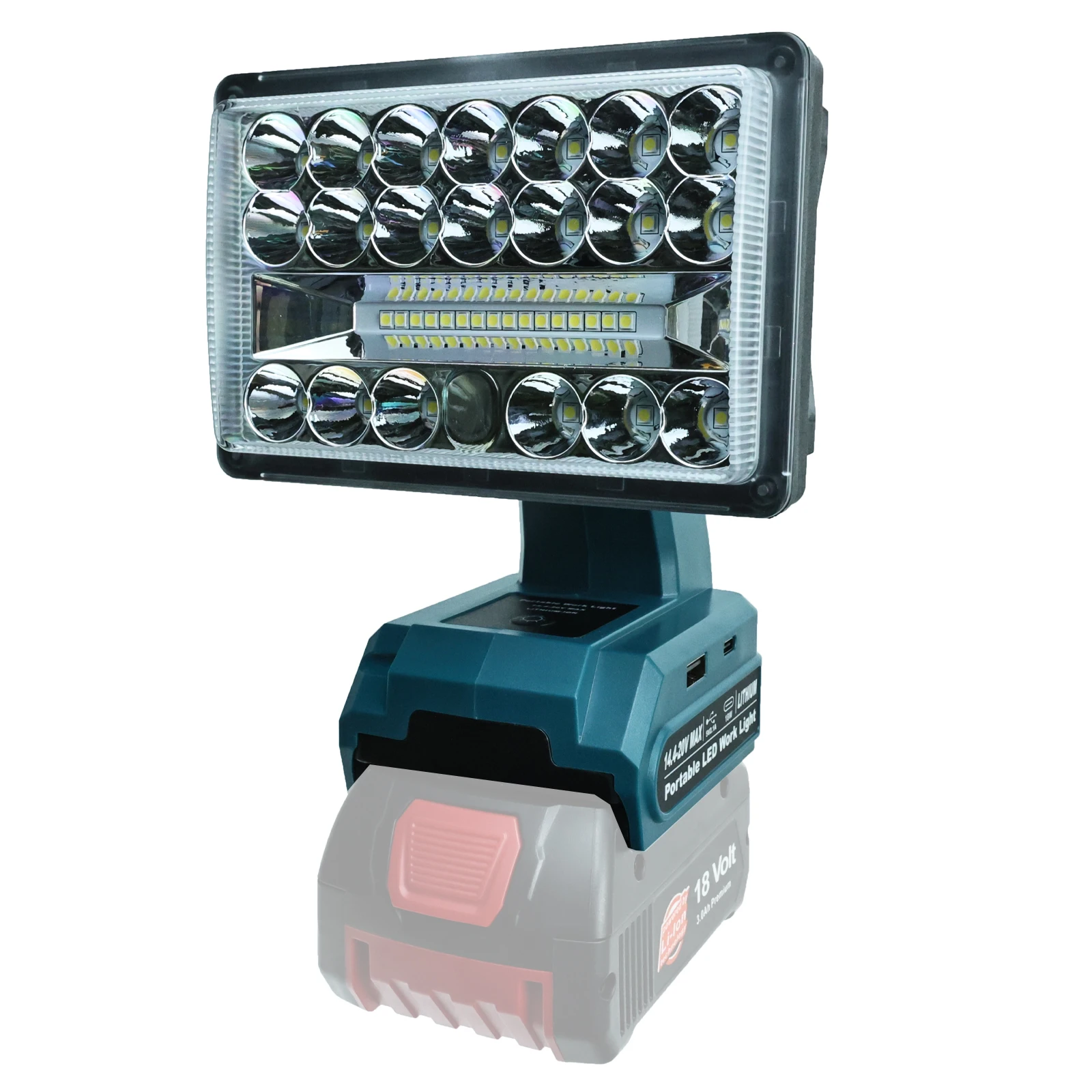 luz de trabalho led para bosch lanterna holofotes sem bateria porta usb tipo c bateria li ion 18v 2000lm 28w 01