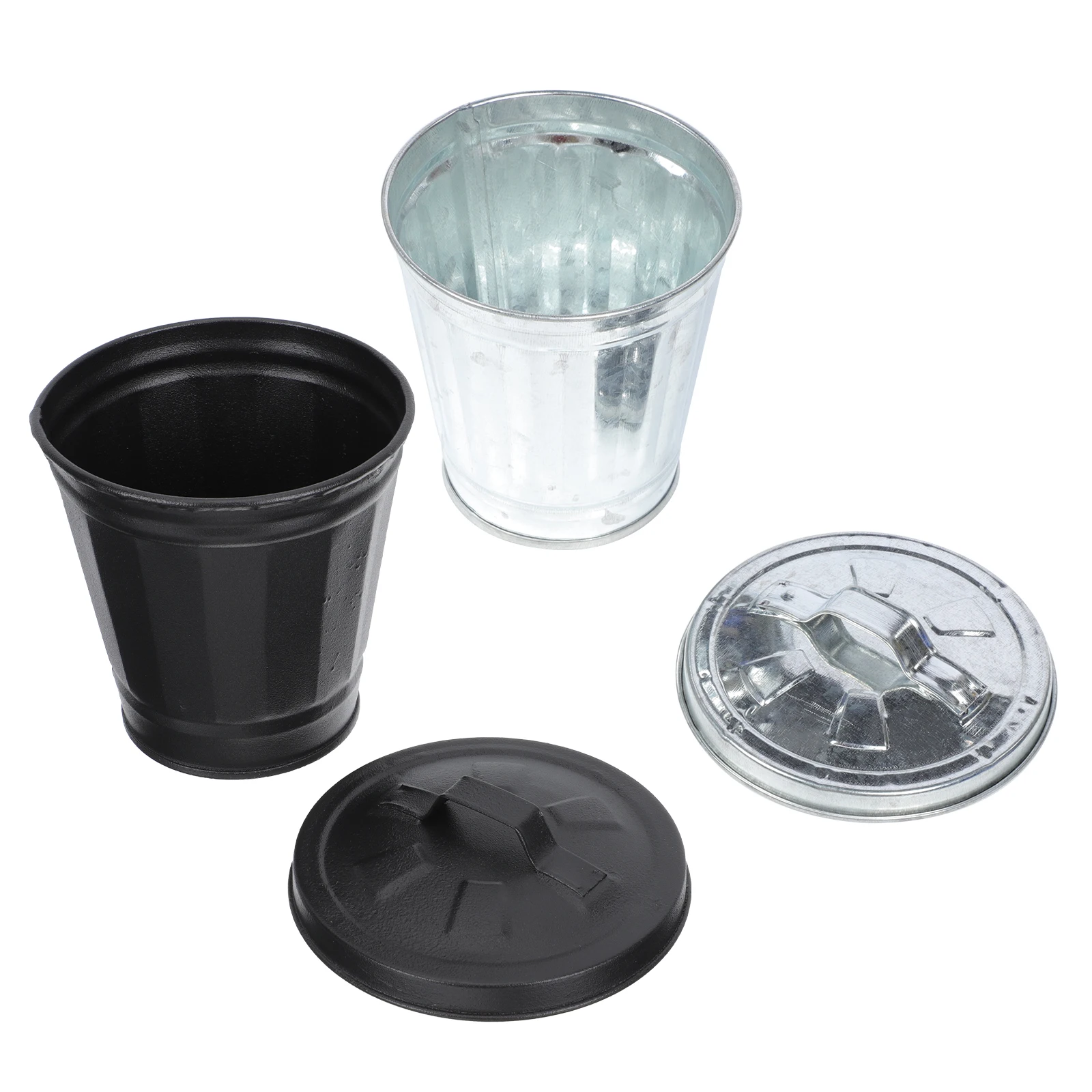 

2pcs Mini Trash Bin Galvanized Iron Desktop Garbage Container Home Office Storage Can Lightweight Portable Easy To Move