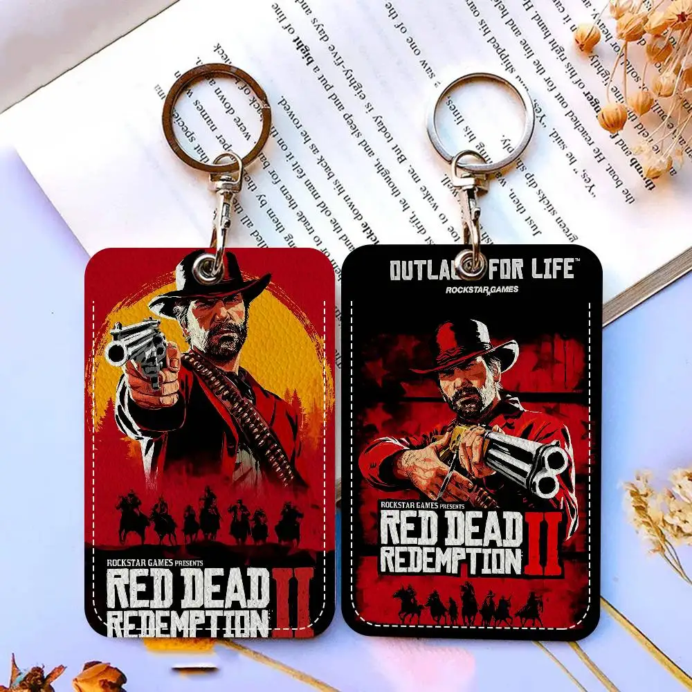 Classic Game R-Red D-Dead R-Redemption PU Soft Leather Rectangular Key Card Holder Induction Elevator Protection Cover