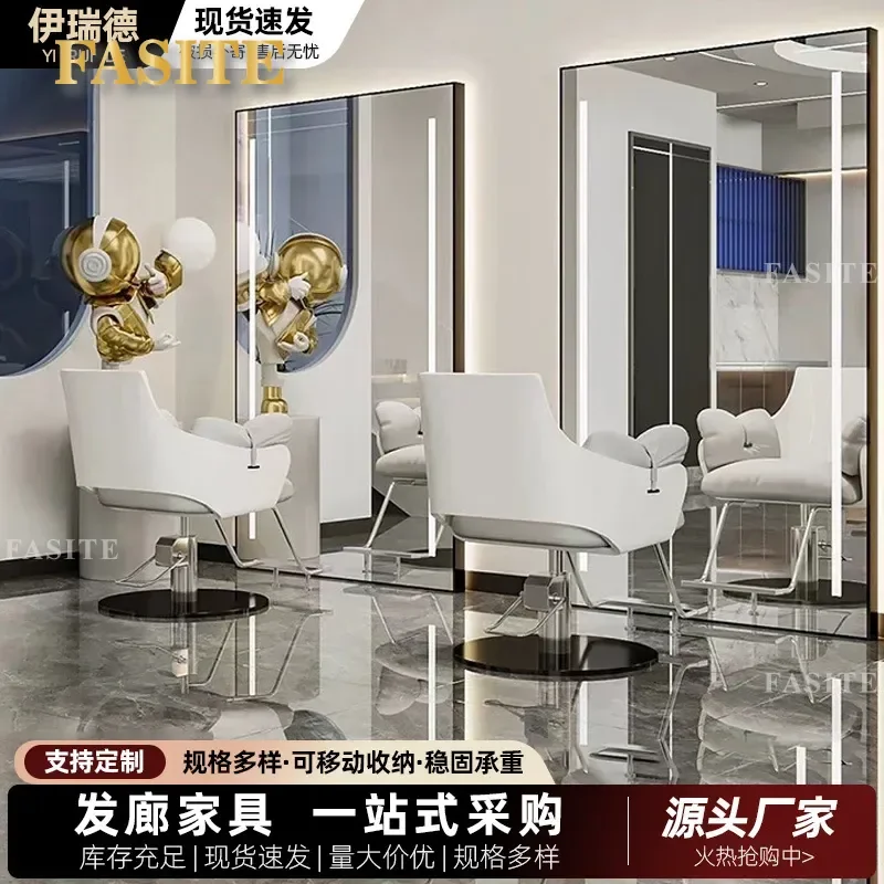 For Hair Barber Shop Floor to Ceiling Wall Mounted Double Sided Mirror with LED Light Full Length Makeup Dressing Table