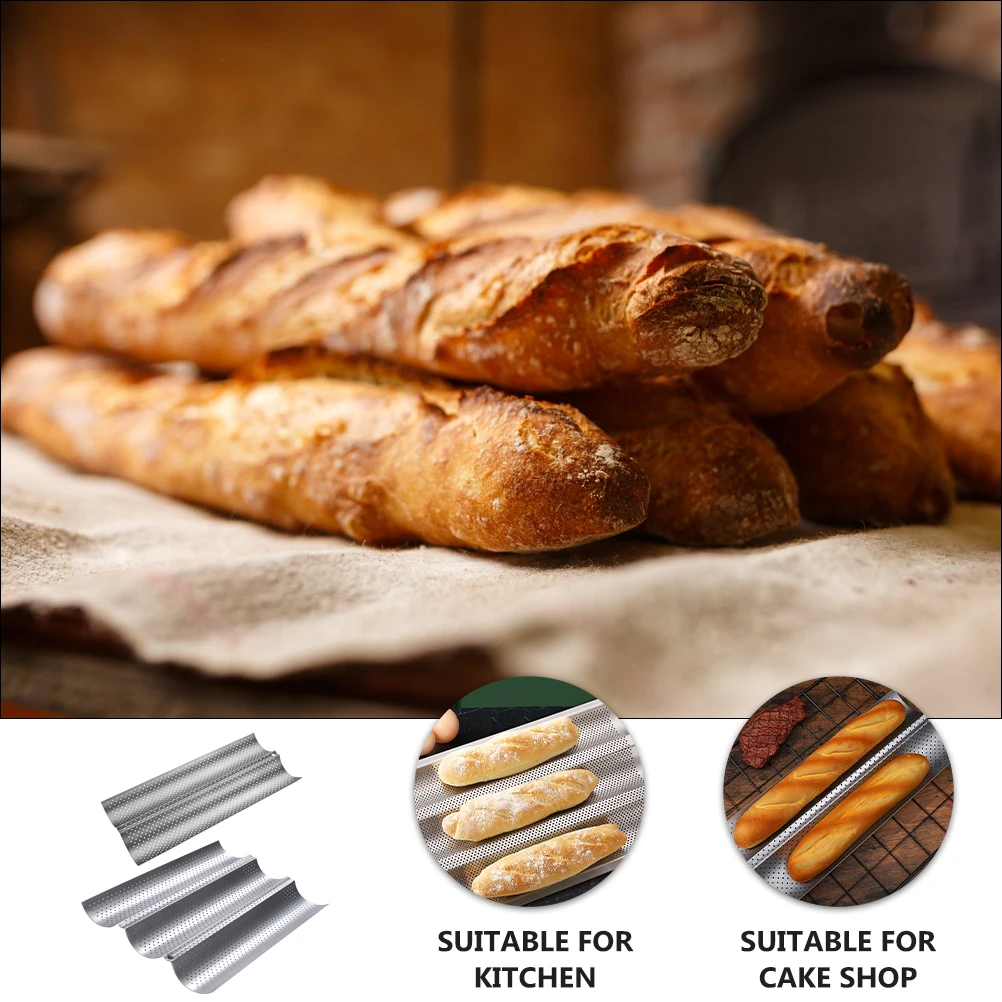 

2pcs Stainless Steel Baking Tray Wavy Baguette Mold Non-Stick Bread Pan Kitchen Bakeware Wave Stick Tool for Home Cake