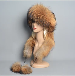 Real Fox Fur Hat Female Pompom Beanie Hat Natural Raccoon Fur Cap Rex Rabbit Fur Top Fall Beanies for Women Cap Winter Bonnets