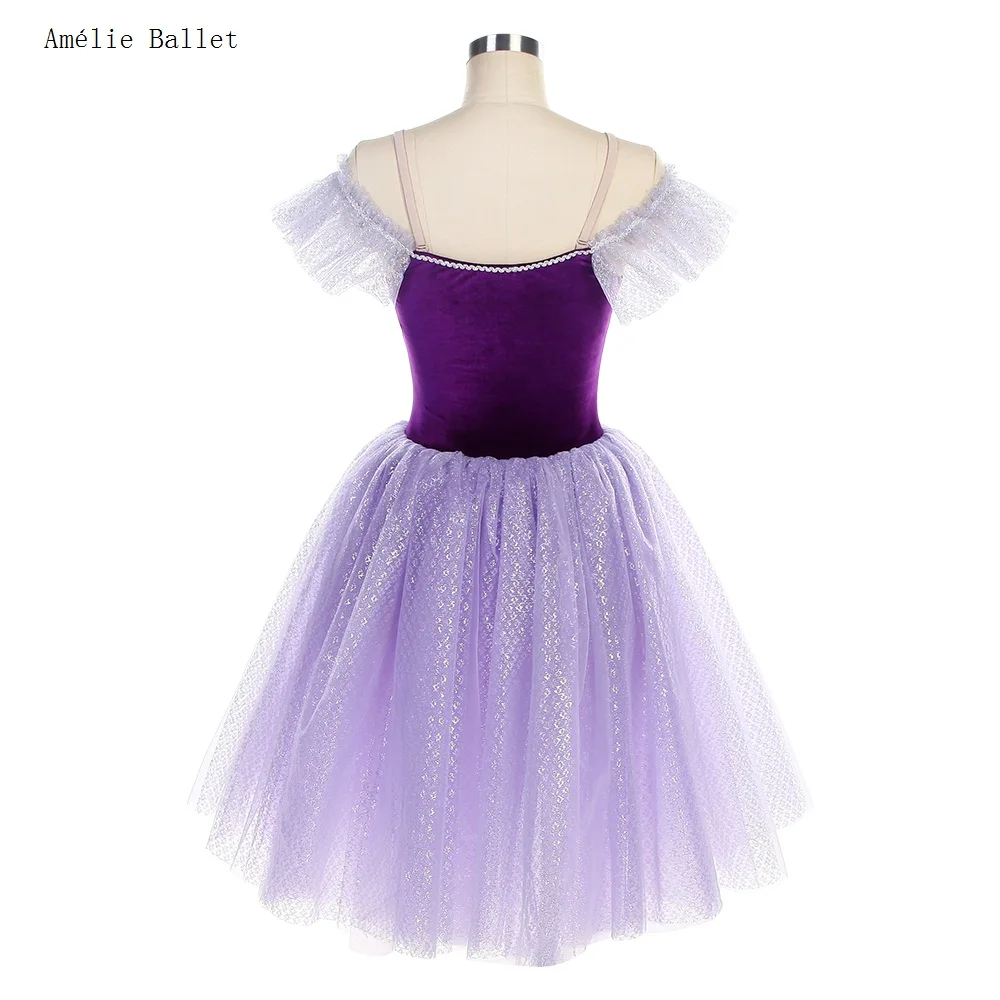 23167 Off-the-Shoulder Purple Velvet Top Bodice Ballet Tutu Romantic Dance Costumes for Girls and Women Performance Dance Dress