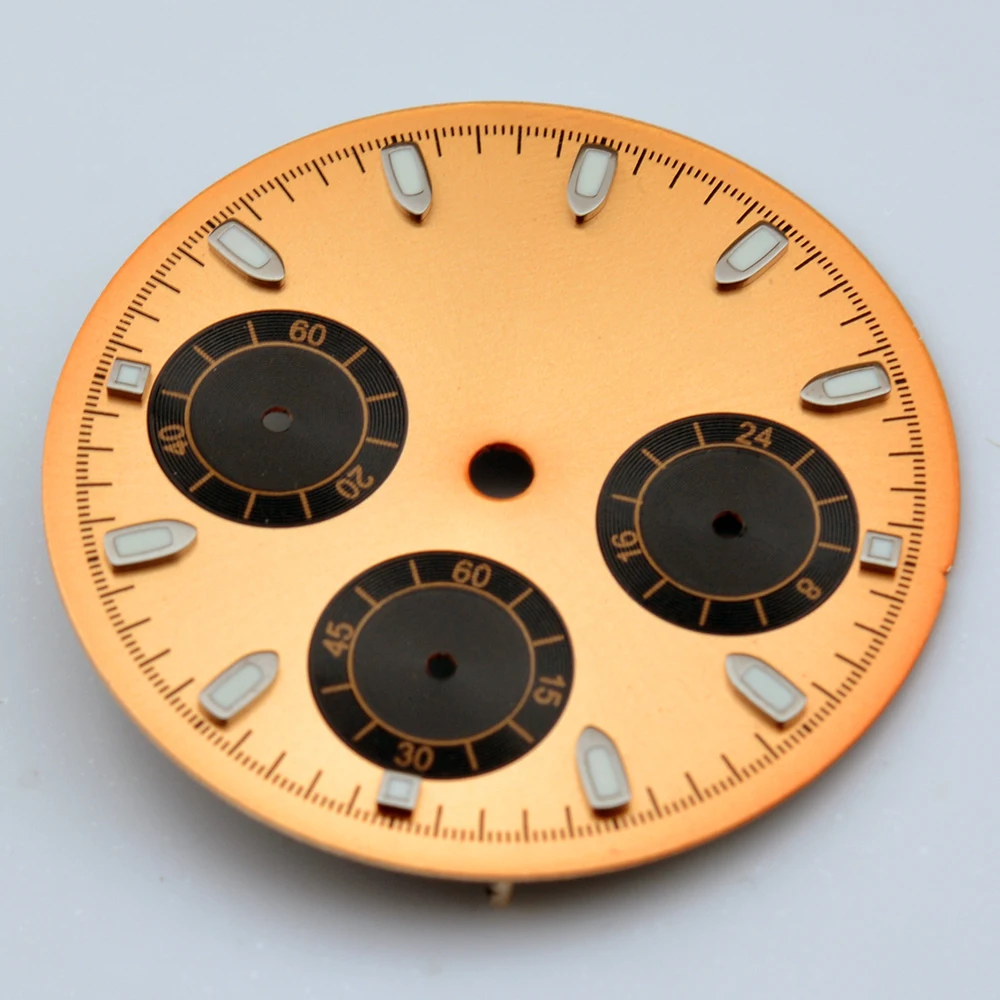 NEITON 29mm VK63 Dial for Quartz Movement Chronograph Face 6 Hands Watch Parts Green Luminous Fit for 39mm Watch Cases image 2