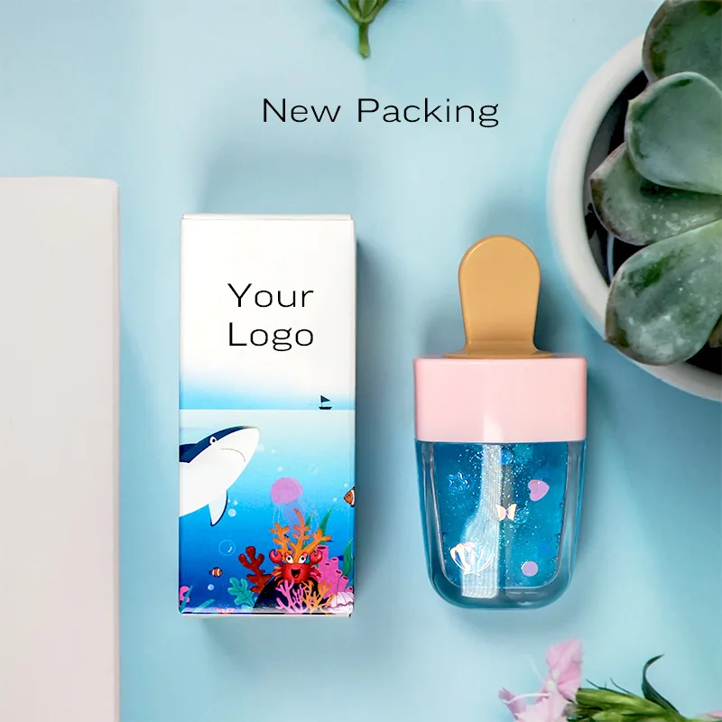 ドロップシッピングとプライベートラベルスパンコールかわいいアイスクリームリップグロスオーシャン真珠光沢のある保湿リップグロスリップグレーズ