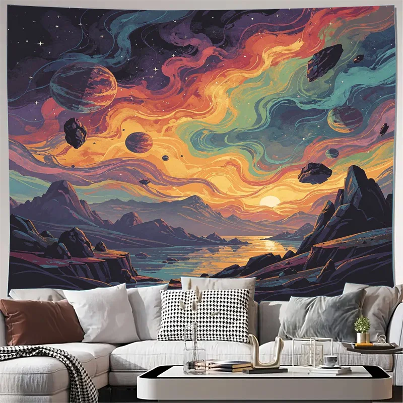 Abstract Cosmic Nebula Galaxy Tapestry Wall Decor Space Landscape Sunset Art Print Canvas Poster for Modern Living Room Home Dec