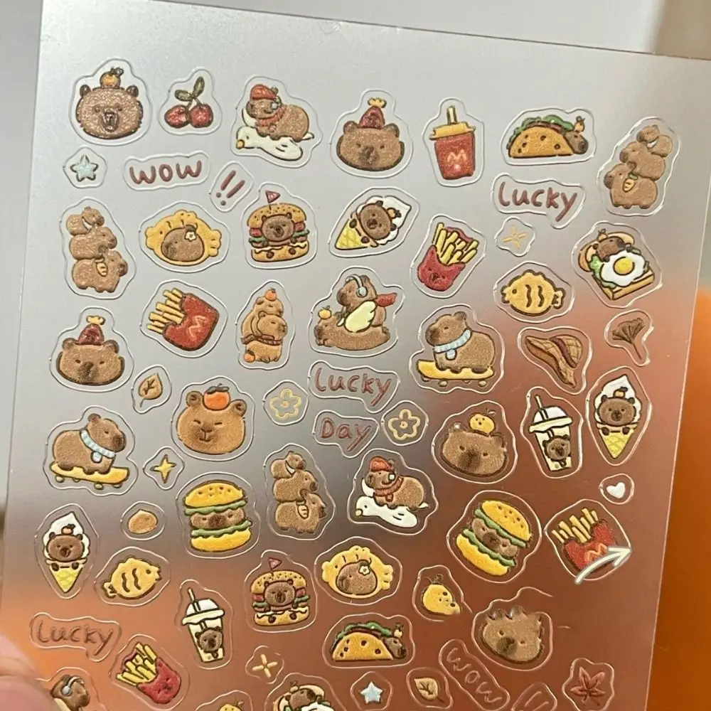 1/10pcs Cute Cartoon Capybara Nail Sticker Soft Embossed Brown Capibala Capybara Stickers Nail Art Decoration Multifunction