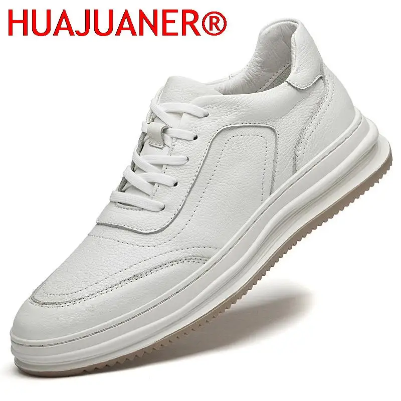 Mens Sneakers Lace up Spring Autumn England Mens Casual Shoes Men's genuine leather Shoes Soft Bottom Men's White Shoes Tenis