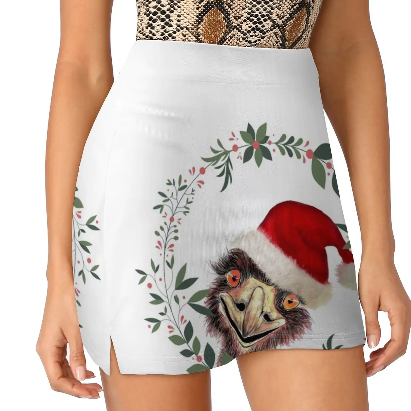 Santa'S Emu A Aussie Christmas Women's skirt With Hide Pocket Tennis Skirt Golf Skirts Badminton Skirts Running skirts Emu