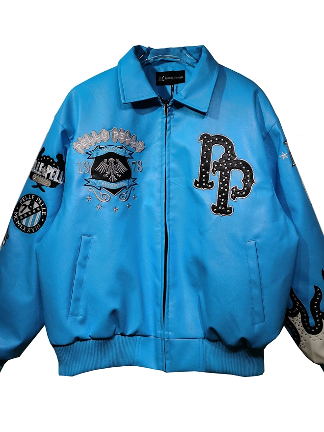 

Retro American Motorcycle Riding Eagle Embroidered Cottonadded Leather Jaet Men's Casual Faion Racing Clothes Top