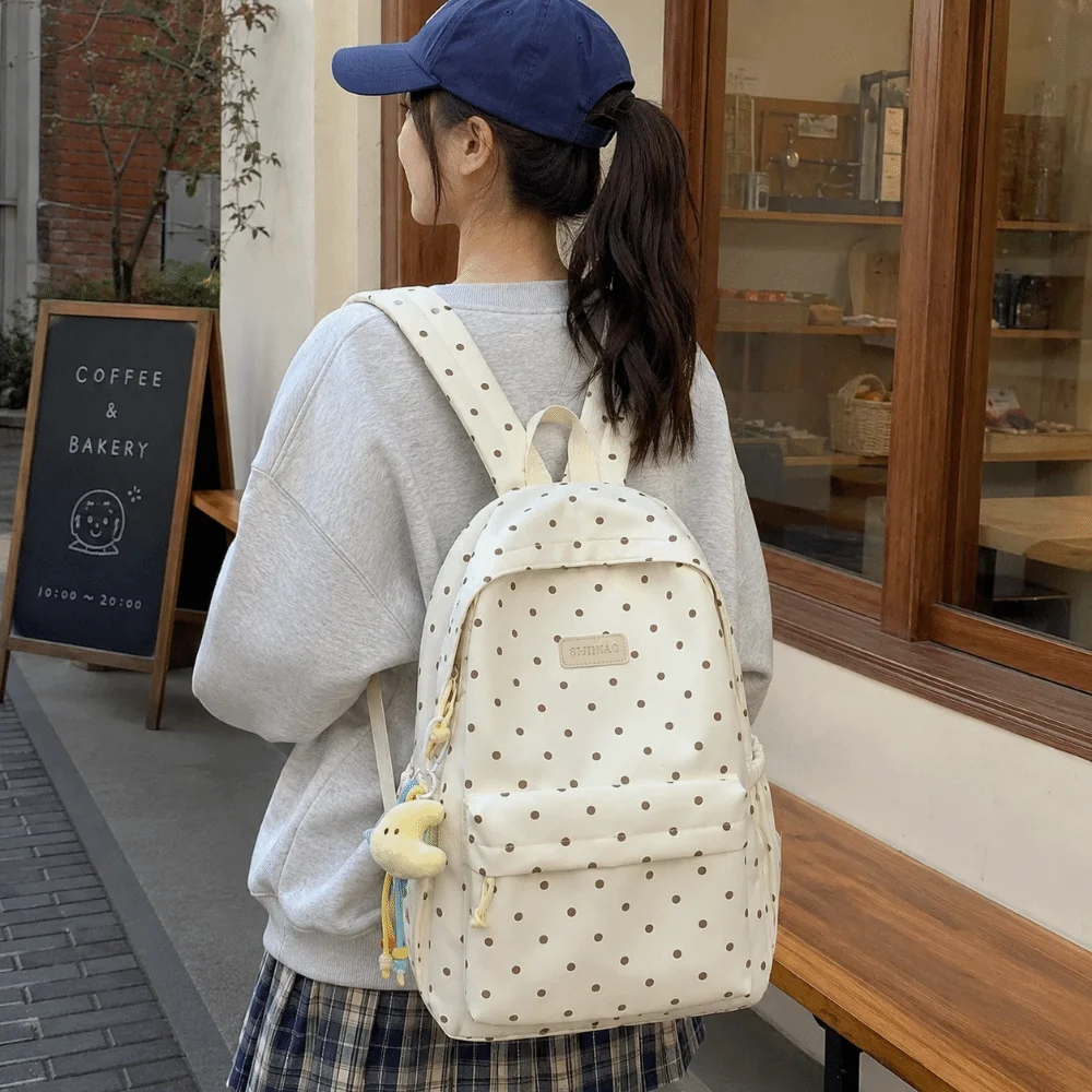Urban Style Dual-Shoulder Polka Dot Backpack Large Capacity Lightweight Travel Backpack Durable Cute School Bags Students