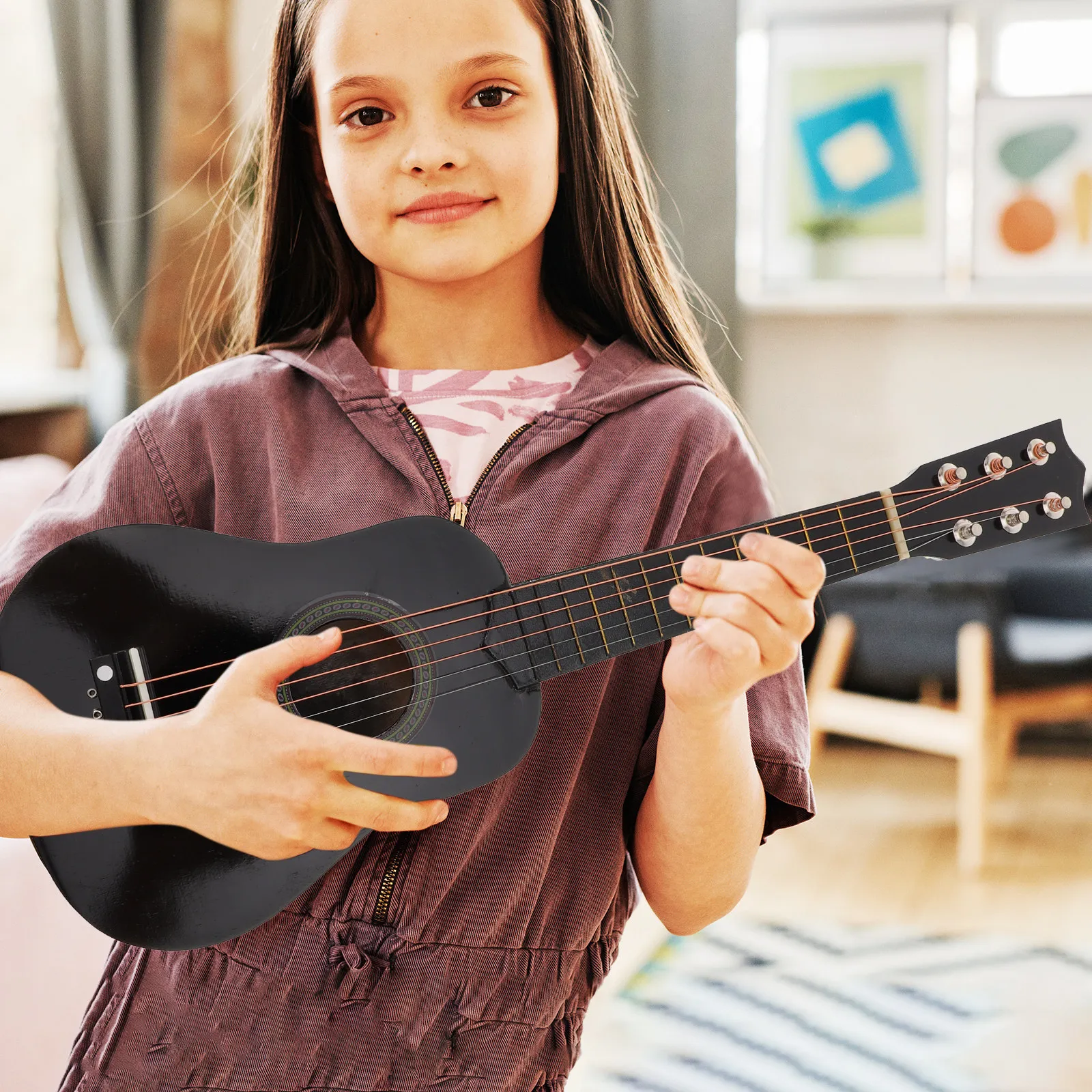 

21 Inch Kids Wooden Acoustic Guitar for Children Beginner Instrument Portable Lightweight Design Thin Frets Low String Action