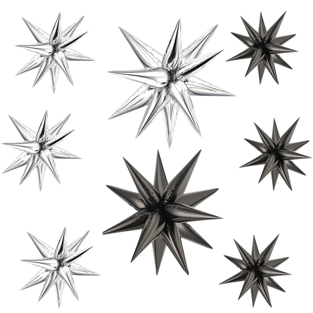 48pcs Starburst Star Foil Balloons Points Black Silver Cone Mylar Spike Explosion Ballon for Wedding Birthday Party Supplie