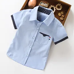 2024 Hot Sale Children Shirts Fashion Solid Cotton Short-sleeved Boys Shirts For 2-14Age kids Blouses clothes Baby Shirts Tops