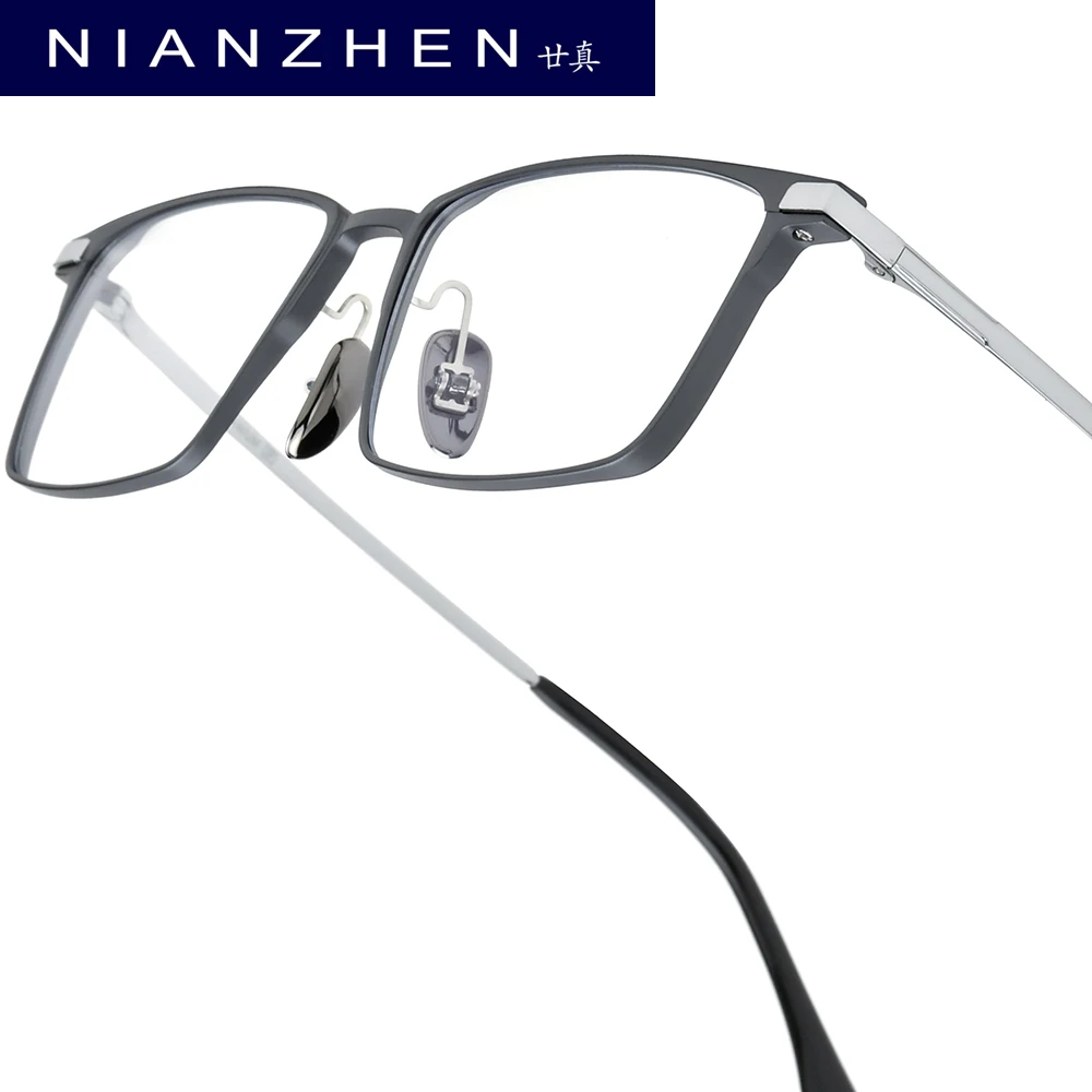 

NIANZHEN Aluminum Titanium Eyeglasses Frame Men Square Brand Design Glasses Ultralight-Weight Retro Eyewear Spectacles 8003