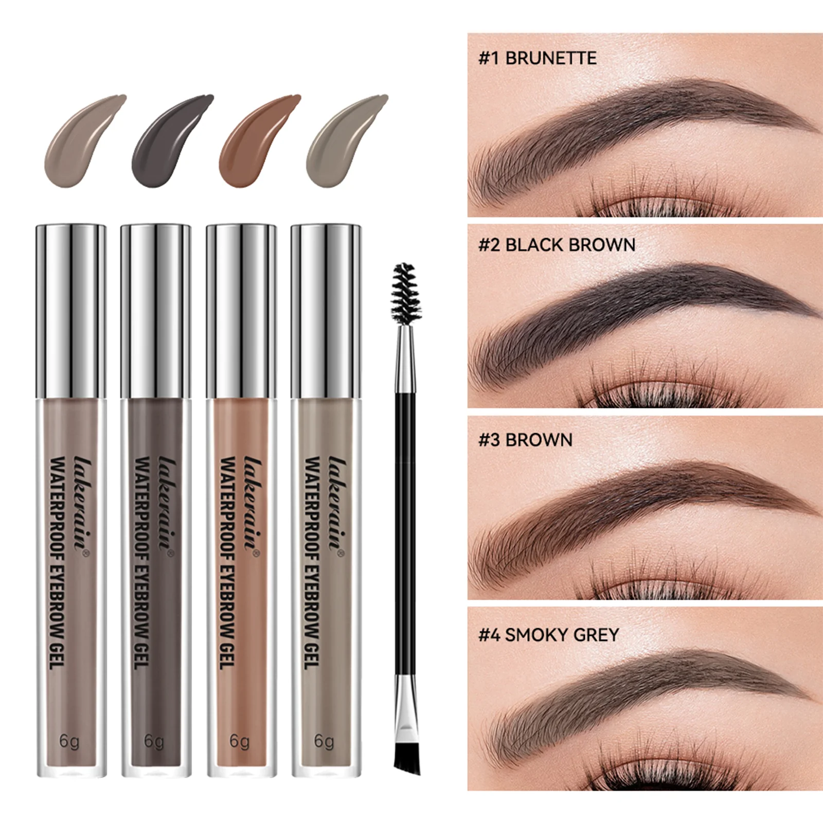 Augenbrauen-Gel, 4 Farben, langlebig, feste Augenbrauen, wasserfest, Färben der Farbe, schnell trocknender Schlauch, transparentes Augenbrauen-Gel, Augen-Make-up