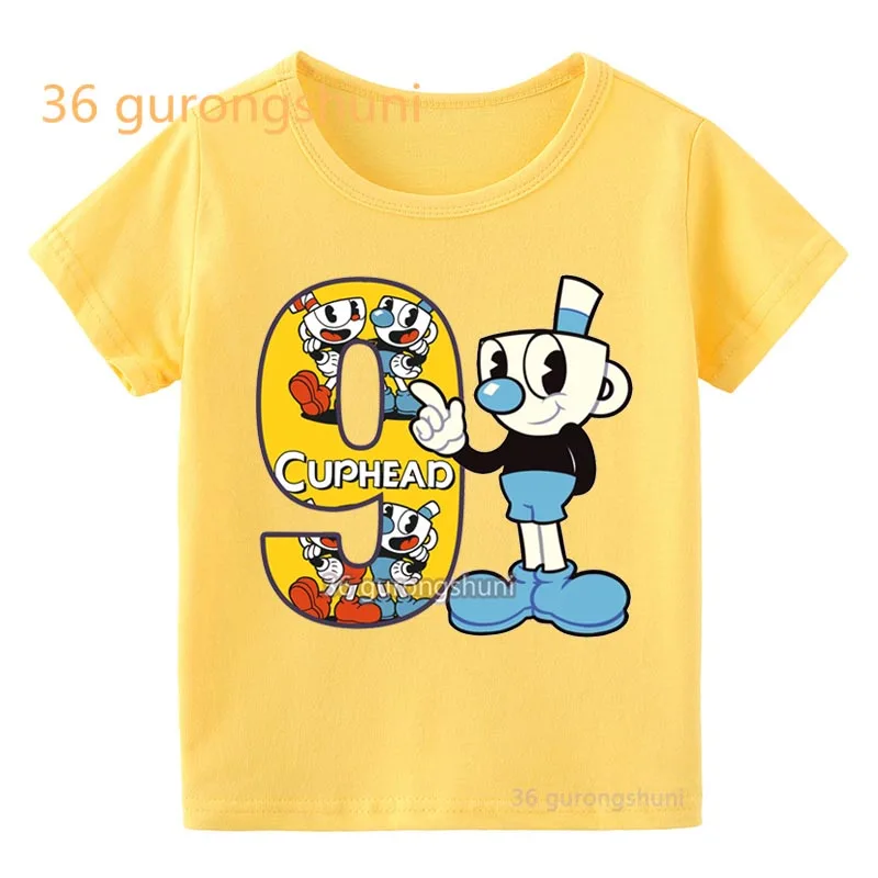 Tshirt boy Cuphead T Shirt For Girls Tops Tee 7 8 9 old Birthday Gift Children Clothing Kids Clothes Boys yellow Graphic T Shirt