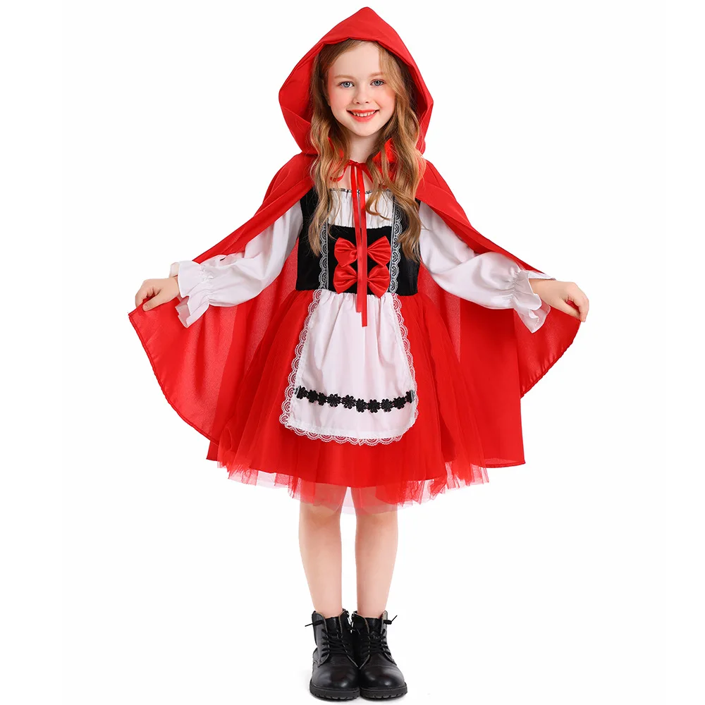 

Halloween Children's Cartoon Character Cute Red Dress Girl Cosplay Costume Animation Carnival Dress Cape Stage Performance Set