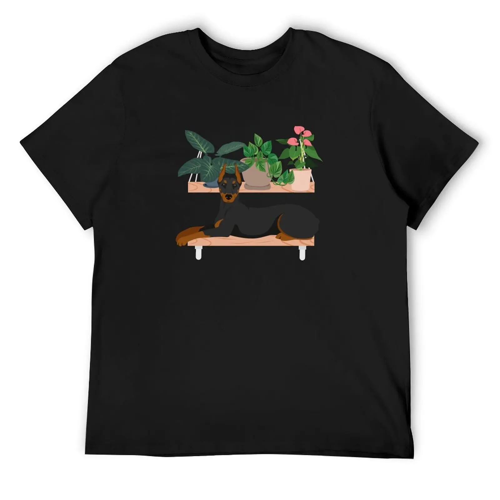 

Doberman Pinscher And Plants T-Shirt blue archive croswit shirt man summer tops mens designer clothes