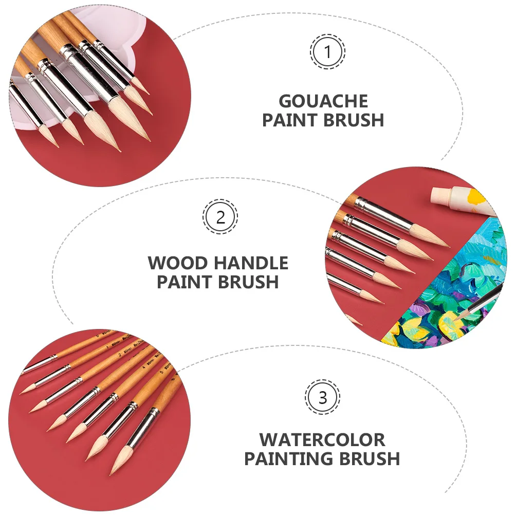 

Wood Handle Pointed Painting Brush Set For Oil Watercolor Gouache Artists High Brushes With Good Water