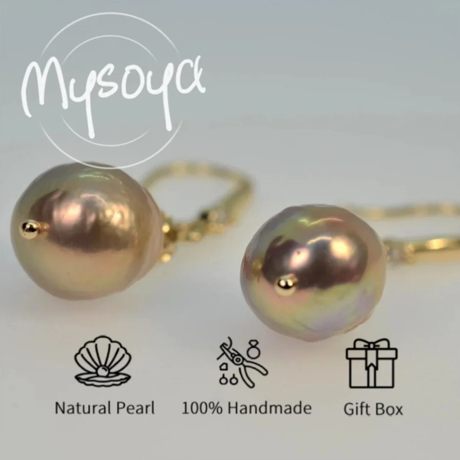 

Mysoya Large Pink Edison Pearl Earrings 12-13mm Pearl Gift Box for Him/ Her Suitable for Birthday Wedding Valentine's Day Gift