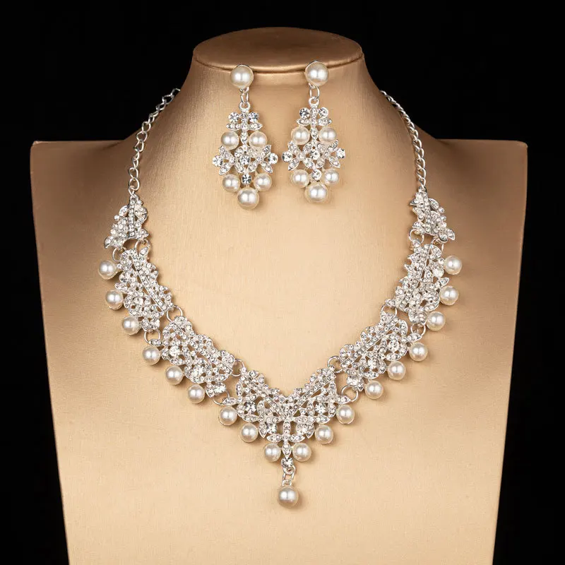 Hot Selling New Arrival  Women Fashion Jewelry Set Wedding Bridal Crystal Necklace Earrings Set