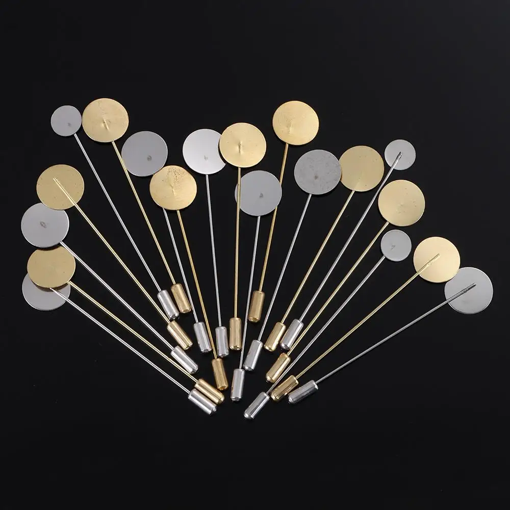 10pcs Gold & Silver Plated Simulated Pearl Alloy Copper Long Brooch Pin DIY Lapel Dress Jewelry Making Brooches Base Accessories