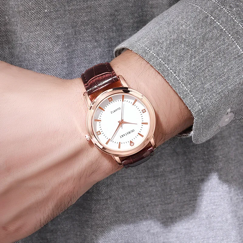 Lancardo Retro Business Classic Brown Leather Band Lovers Watch Men Women Luxury Couple Quartz Wristwatch Hours Relogio Feminino