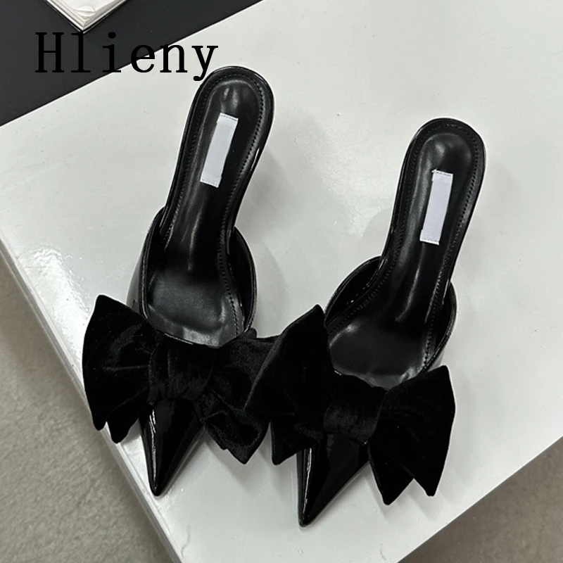 Hlieny 2024 New Spring Big Butterfly-knot Women Slippers Sandals Shallow Pointed Toe High Heel Pumps Ladies Stripper Mules Shoe