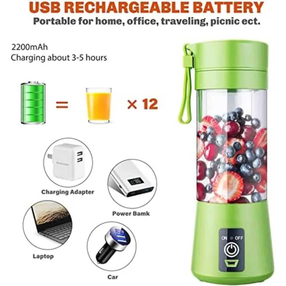 Mélangeur portable aste USB pour jus de fruits, shakes et smokies, 6 tasses numériques Ju479, 380MLBlender, Ju479