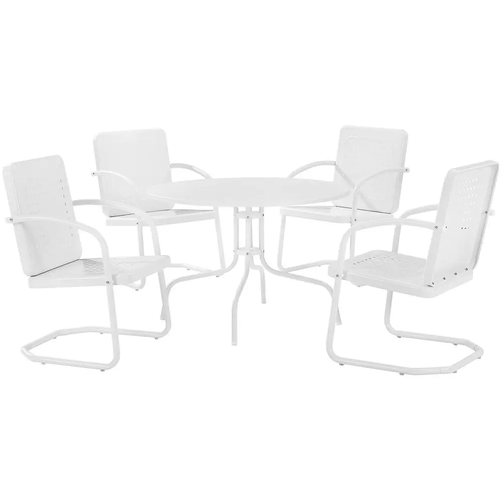 

Bates 5Piece Outdoor Dining Set for 4, Retro Metal Round Patio Table and Chairs for Deck, White Gloss