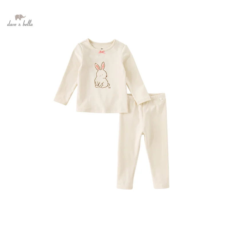 Dave Bella Children Girls Pajamas Suit 2023 Autumn Winter New Fashion Casual Comfortable Print Cute Two-Piece DB4238167