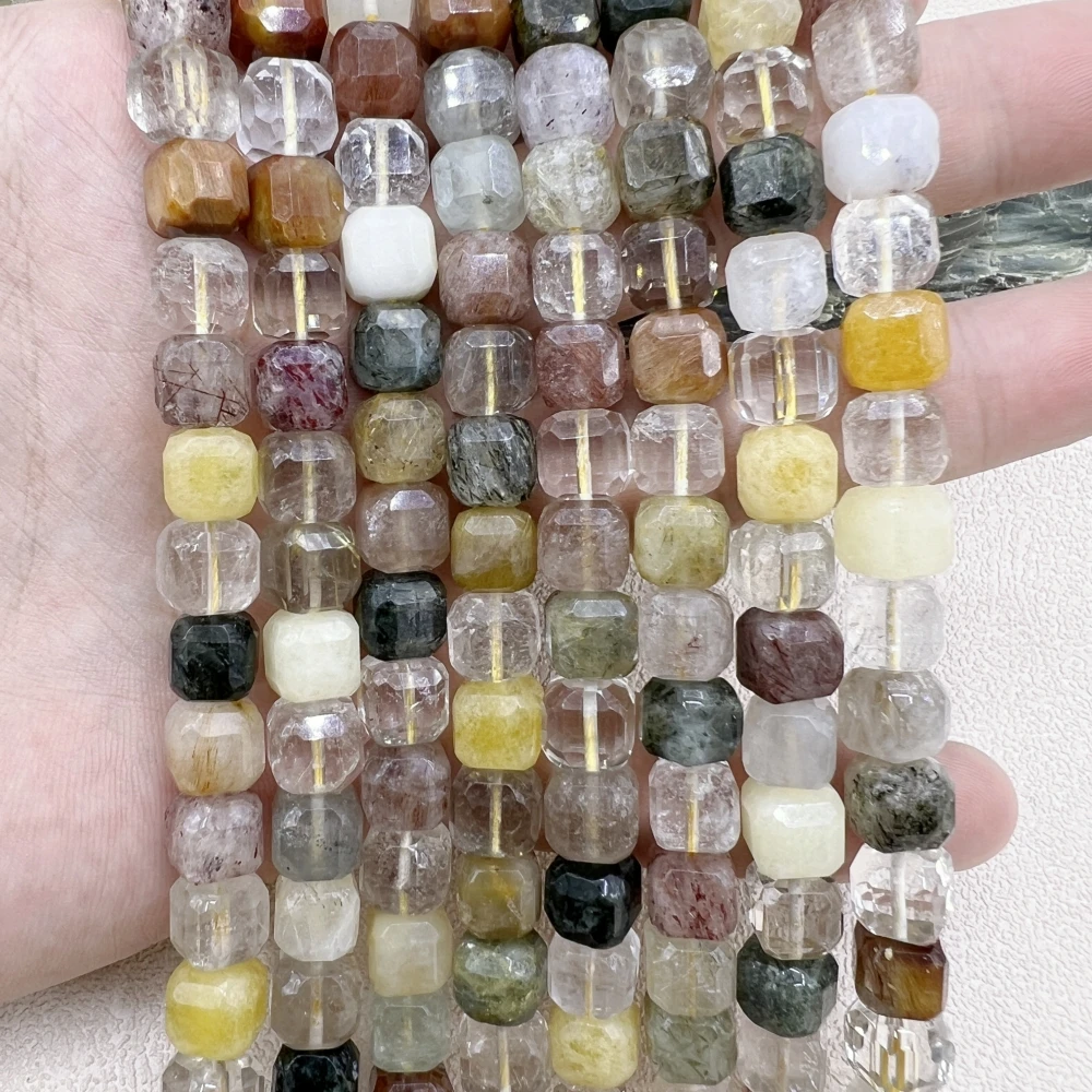 

8MM Faceted Natural Rutilated Quartz Crystal Gems Stone Cube Loose Beads For DIY Jewelry Making MY230753