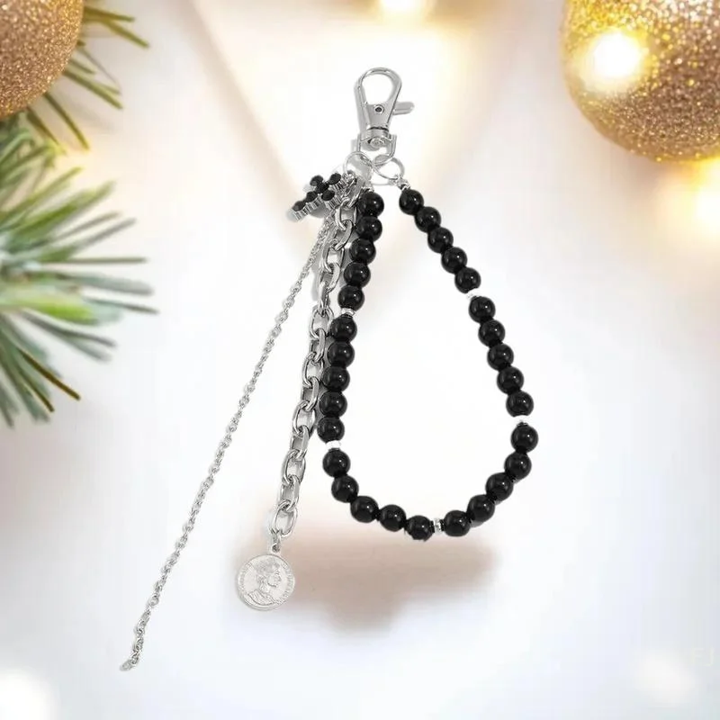 سلسلة مفاتيح أنيقة بشرابة فاسق للجنسين؛ معدن مستدير من الخرز الفضي؛ ملحق بإبزيم حزام الزوجين وديكور الحقيبة.