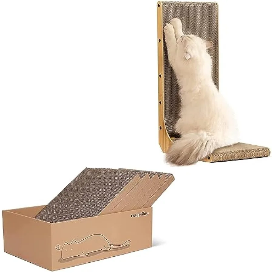 L Shape Cat Scratcher 26.8 Inch Wall Mounted Cat Scratch Pad with 5 PCS Scratching Boxes