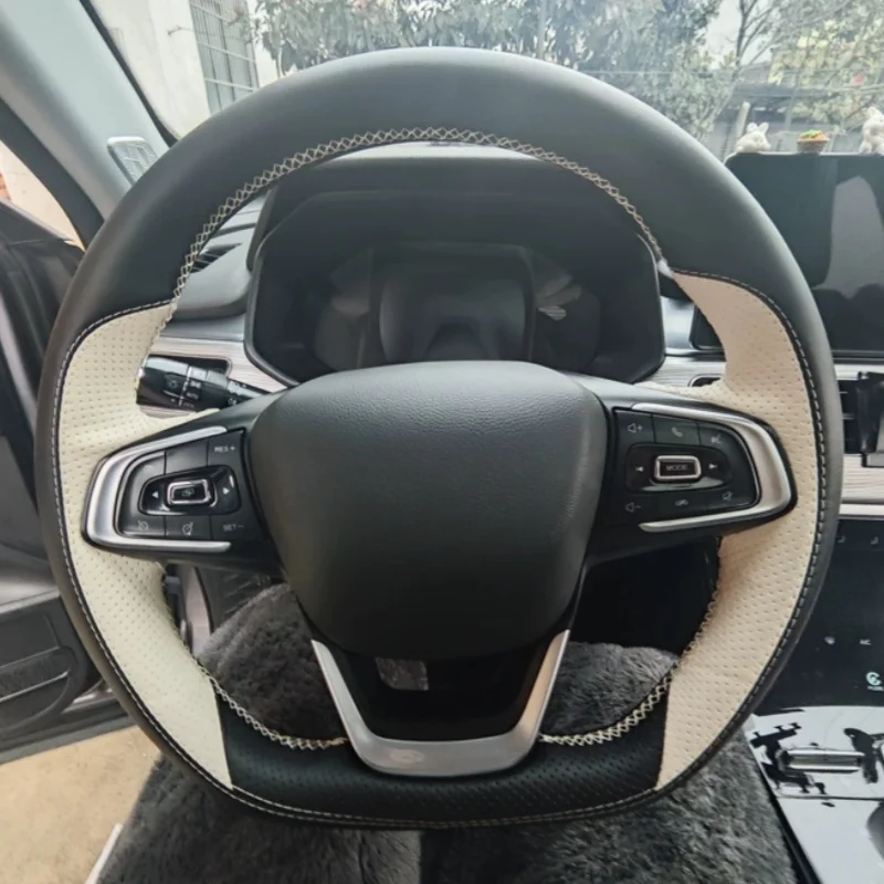 

Custom Hand-stitched Black Comfy Breathable Genuine Leather Breathab Car Steering Wheel Cover For Chery Tiggo 3 4 5 7 Pro 8 2022