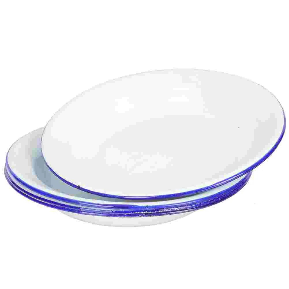 

4 Pcs Enamel Plate Hotel Tableware Steamed Dish Plates White Decorate Good for Restaurants Tray Fruits