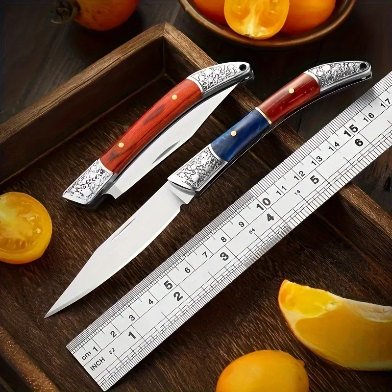 PLYS Folding Fruit Knife 2.8 Inches Red and Blue Handle Folding Knife Stainless Steel Fruit Peeling Knife Kitchen Gadget