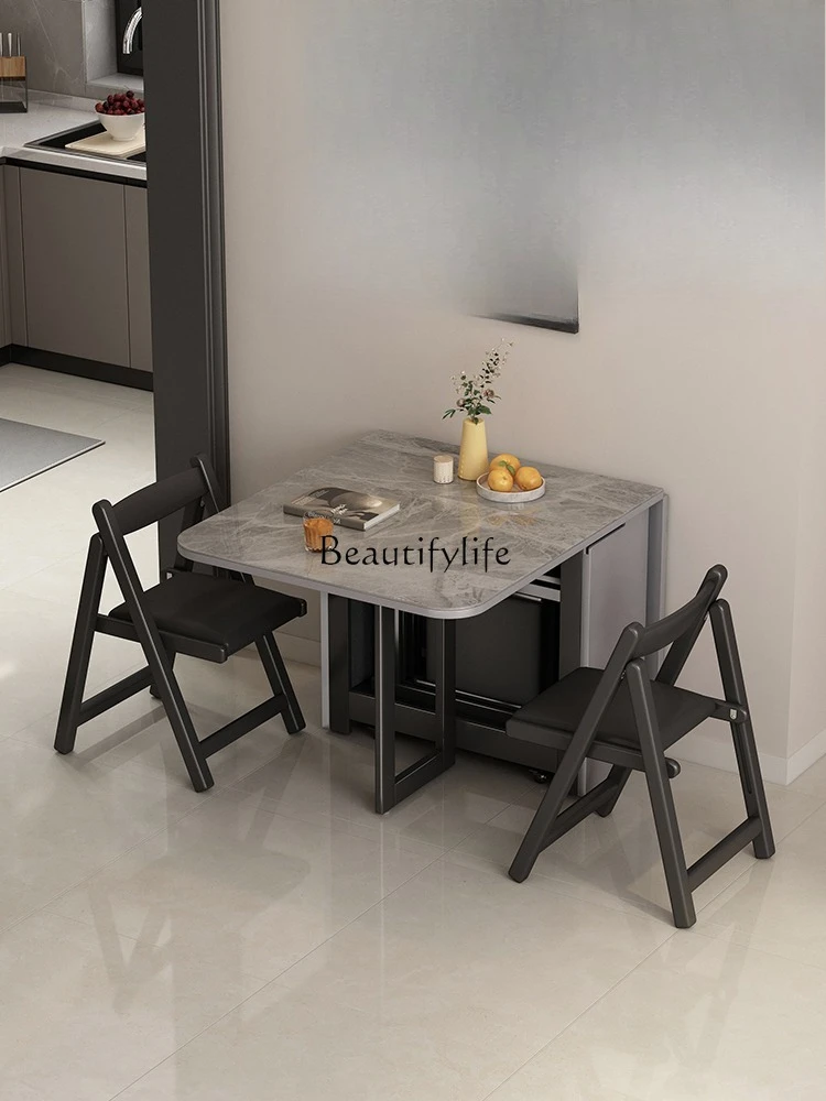 

Small apartment rock slab folding dining table light luxury modern simple home