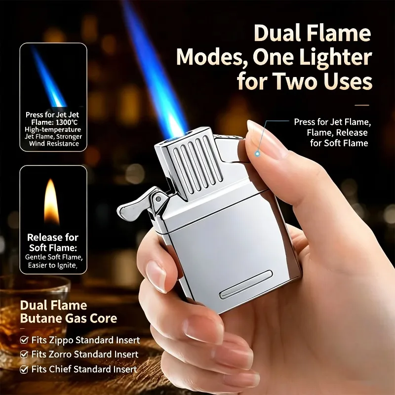 ZORRO CHIEF Dual Flame Lighter Insert Refillable Butane Core Jet&Soft Flame Switchable for Standard Lighters Smoking Accessories