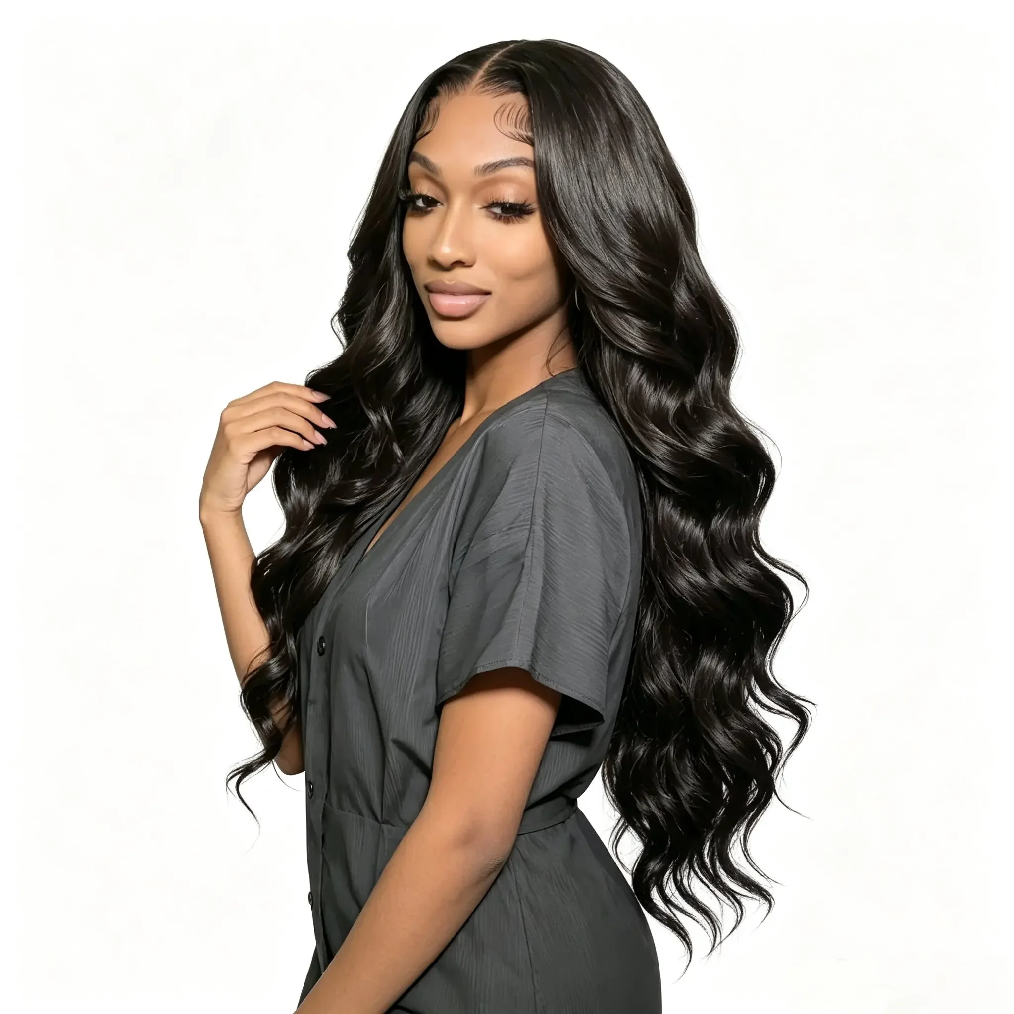 Glueless Transparent Lace Front Wig Black Loose Body Wave Pre Bleached Knots Hair Natural Looking Long Curly Wig for Daily Wear