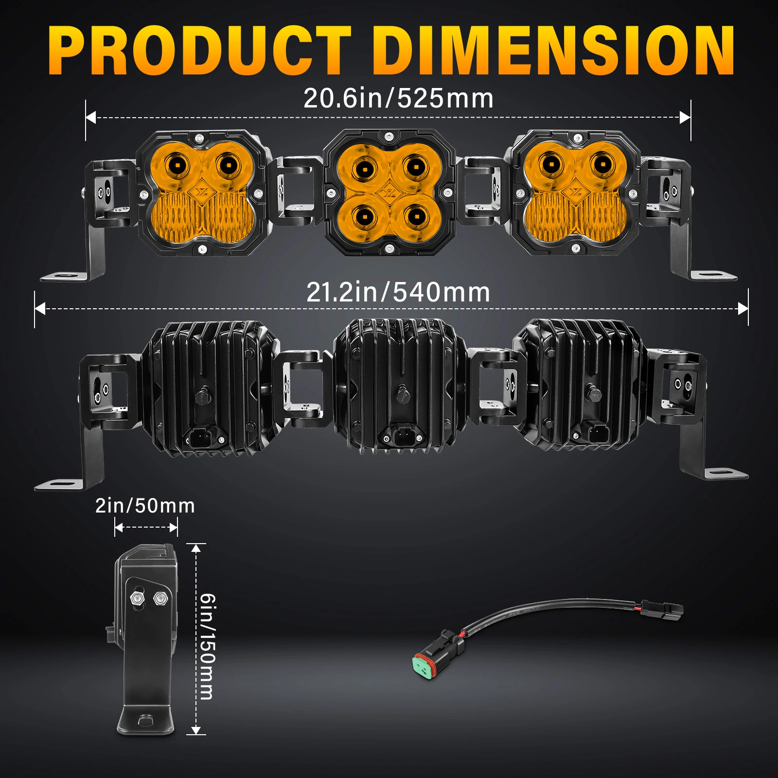 Auxtings Amber/Yellow 20 inch LED Cube Pod Light Linkable Driving LED Light Bar for 4x4 Auto Truck ATV Car Offroad 3000K 3500K