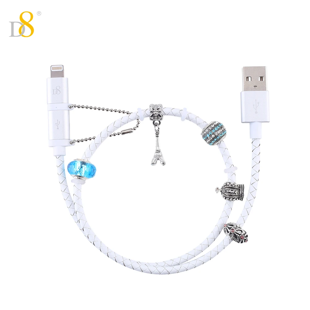 D8 USB Fast Charging Cable Leather + Bead MFi certified iPhone charging cable for iPhone 14 13 12Pro Max/Xs/ XsMax/XR/8Plus etc