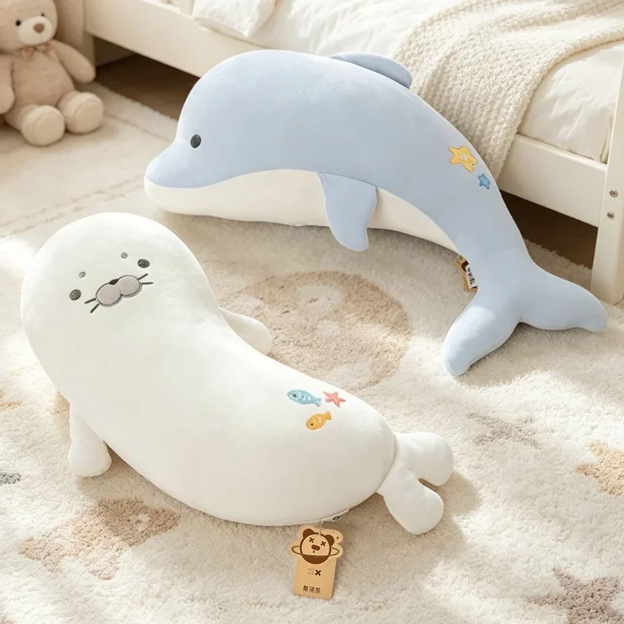 Ice Silk Marine Animal Series Pillow Summer Cool Stuffed Animal Adorable Dolphin Seal Fish Sofa Cushion Home Decor For Gifts