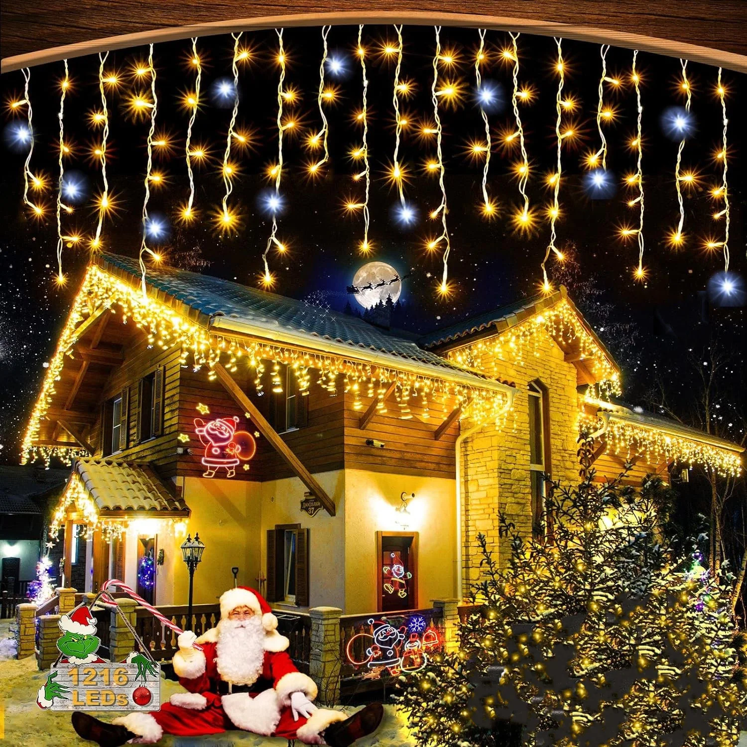 4-20m Christmas Garland LED Curtain Icicle String Light On The House Led Curtain Lights,Warm color mixed with white flashing