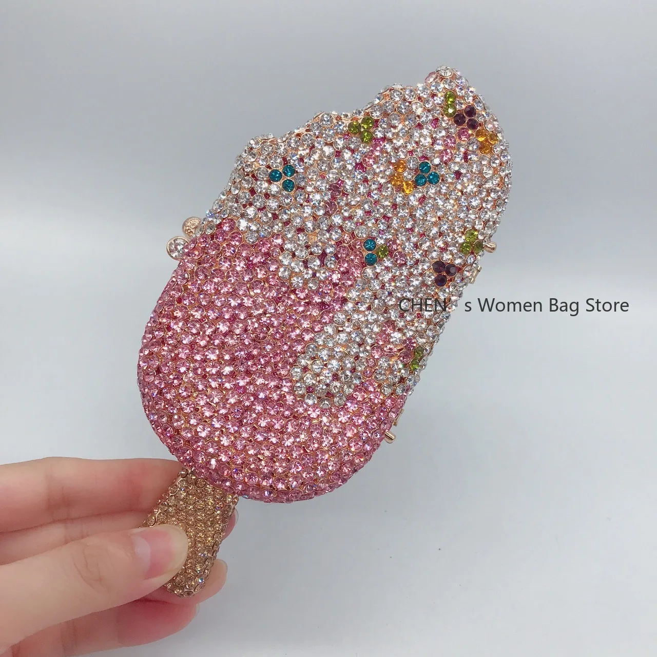 

High Quality Ice Cream Shaped Diamond Evening Clutch Bag for Party Wedding Boutique Novelty Mini Kawaii Rhinestone Purses