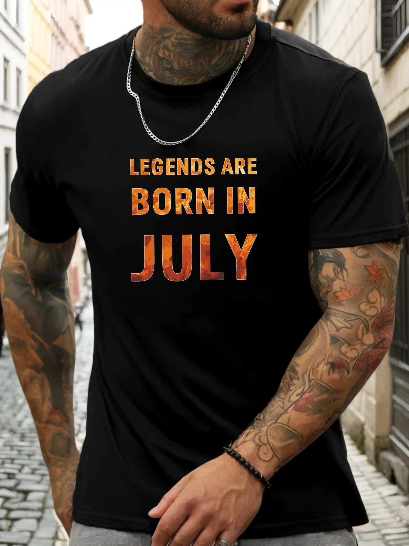 Men Black Crew Neck Tee Autumn Leaf Texture Legends Are Born In July Birthday Statement Soft Cotton Male Casual Short Tops